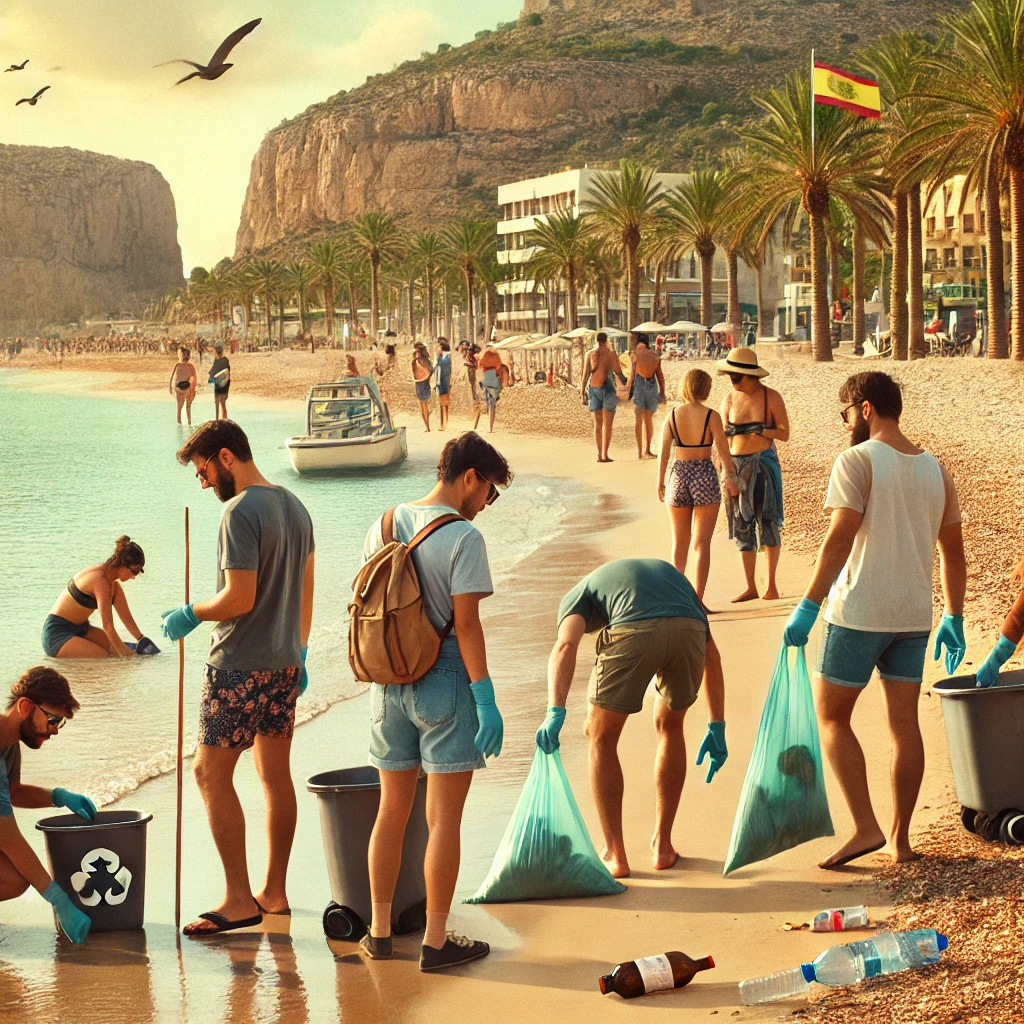 Limpieza de una playa por un grupo de voluntarios comprometidos con el medio ambiente